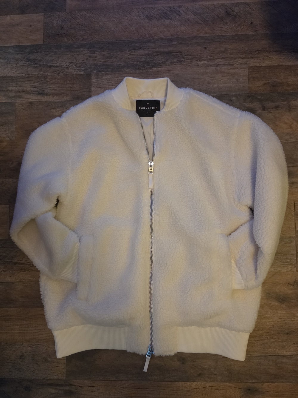 Fabletics Teddy Oversized Bomber Jacket - Bone White / Cream